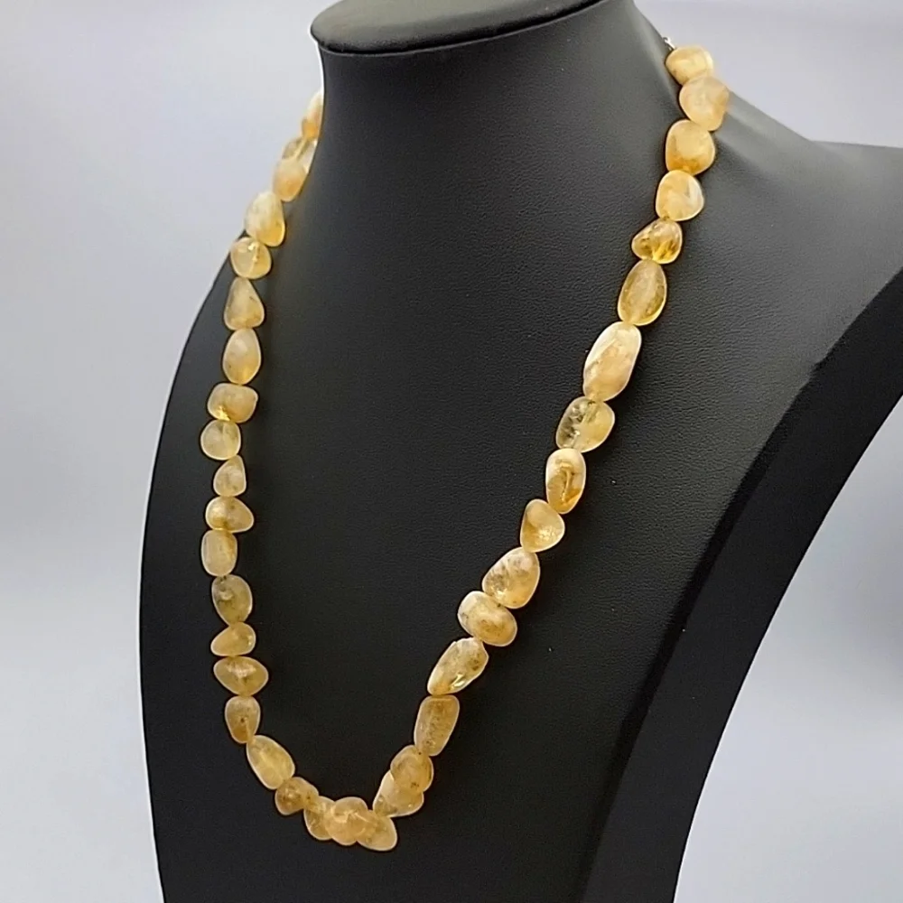 Natural Golden Rutile Quartz 925 Silver Plated Beaded Necklace 19